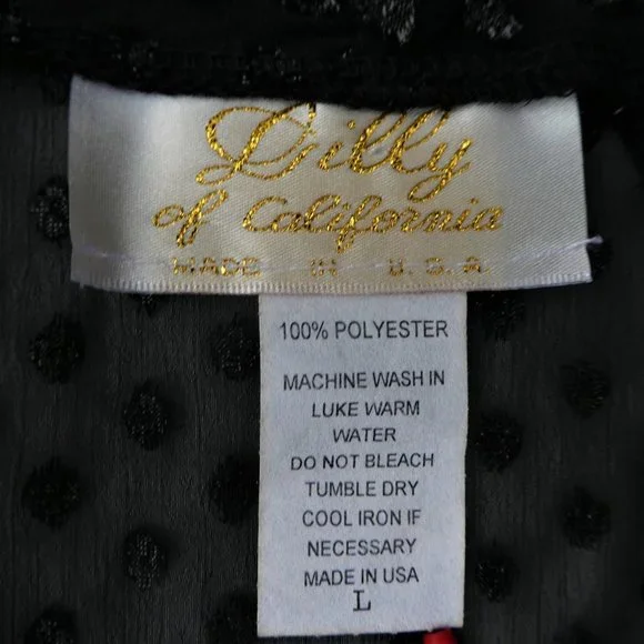 Vintage Lilly of California Sleeveless Blouse Black Sheer Cowl Neck Sparkley L - Picture 8 of 9